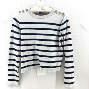 Emerson Lang Striped Nautical Sweater Womens M Gold Buttons Cozy Preppy Classic
